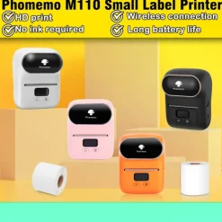 Phomemo M110 Thermal Label Makers - Portable BT Thermal Label Maker Printer For Barcode, Clothing, Jewelry, Retail, Mailing, Compatible With Android, IOS, Windows & Mac, With 1 Roll 40×30mm Label