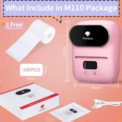 Phomemo M110 Thermal Label Makers - Portable BT Thermal Label Maker Printer For Barcode, Clothing, Jewelry, Retail, Mailing, Compatible With Android, IOS, Windows & Mac, With 1 Roll 40×30mm Label