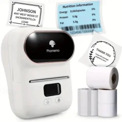 Phomemo M110 Thermal Label Makers - Portable BT Thermal Label Maker Printer For Barcode, Clothing, Jewelry, Retail, Mailing, Compatible With Android, IOS, Windows & Mac, With 1 Roll 40×30mm Label
