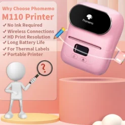 Phomemo M110 Thermal Label Makers - Portable BT Thermal Label Maker Printer For Barcode, Clothing, Jewelry, Retail, Mailing, Compatible With Android, IOS, Windows & Mac, With 1 Roll 40×30mm Label