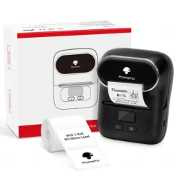 Phomemo M110 Thermal Label Makers - Portable BT Thermal Label Maker Printer For Barcode, Clothing, Jewelry, Retail, Mailing, Compatible With Android, IOS, Windows & Mac, With 1 Roll 40×30mm Label