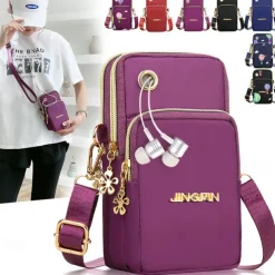 Phone Bag Women's Fashion Zipper Crossbody Bag Versatile Nylon Storage Bag For Coin & Earphone Portable Card Holder Phone Case For iPhone 14 13 Pro Max 12 Samsung S23 S22 Plus S21 Up to 6.7 Inch