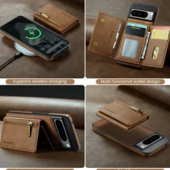 Phone Case For Google Pixel 8 Pro Back Cover Magnetic Card Slot Retro TPU PU Leather