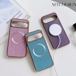 Phone Case For Google Pixel 9 Pro Pixel 9 Pro XL Pixel 8 Pro Pixel 8 Pixel 9 Back Cover Magnetic Adsorption Magnetic Support Wireless Charging Shockproof Color Gradient Geometric Pattern PC PU Leather