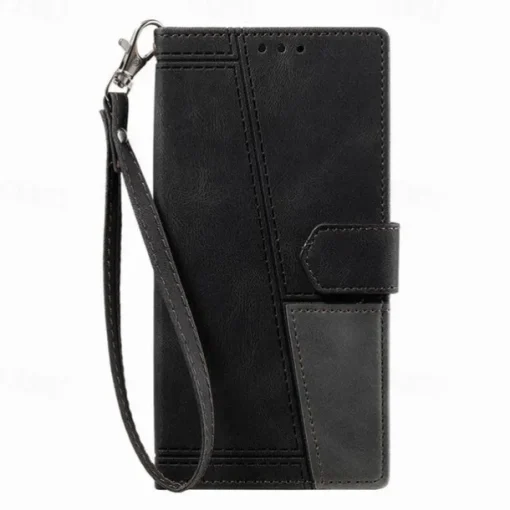Phone Case For iPhone 16 15 14 Pro Max Plus 13 12 11 Pro Max Mini Back Cover with Stand Holder with Wrist Strap Card Slot Retro TPU PU Leather