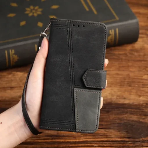 Phone Case For iPhone 16 15 14 Pro Max Plus 13 12 11 Pro Max Mini Back Cover with Stand Holder with Wrist Strap Card Slot Retro TPU PU Leather