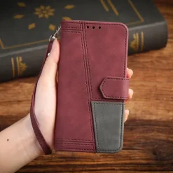 Phone Case For iPhone 16 15 14 Pro Max Plus 13 12 11 Pro Max Mini Back Cover with Stand Holder with Wrist Strap Card Slot Retro TPU PU Leather