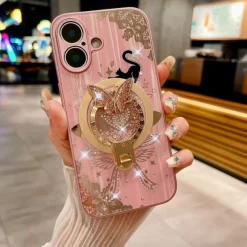 Phone Case For iPhone 16 15 14 Pro Max Plus 13 Pro Max Back Cover with Stand Holder Magnetic Support Wireless Charging Retro TPU PC