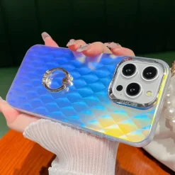 Phone Case For iPhone 16 15 14 Pro Max Plus 13 Pro Max Back Cover Bling Glitter Shiny Ring Buckle Shockproof TPU Plating