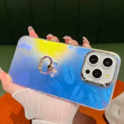 Phone Case For iPhone 16 15 14 Pro Max Plus 13 Pro Max Back Cover Bling Glitter Shiny Ring Buckle Shockproof TPU Plating