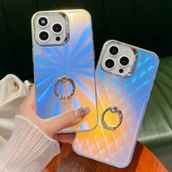 Phone Case For iPhone 16 15 14 Pro Max Plus 13 Pro Max Back Cover Bling Glitter Shiny Ring Buckle Shockproof TPU Plating