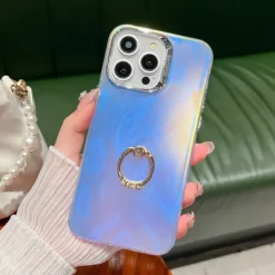 Phone Case For iPhone 16 15 14 Pro Max Plus 13 Pro Max Back Cover Bling Glitter Shiny Ring Buckle Shockproof TPU Plating