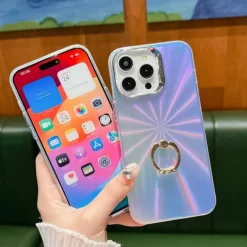 Phone Case For iPhone 16 15 14 Pro Max Plus 13 Pro Max Back Cover Bling Glitter Shiny Ring Buckle Shockproof TPU Plating