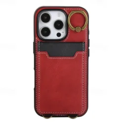 Phone Case For iPhone 16 15 14 Pro Max Plus 13 12 11 Pro Max Back Cover with Stand Holder Ring Holder with Wrist Strap Retro TPU PU Leather