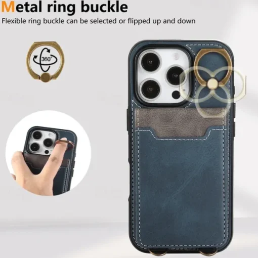 Phone Case For iPhone 16 15 14 Pro Max Plus 13 12 11 Pro Max Back Cover with Stand Holder Ring Holder with Wrist Strap Retro TPU PU Leather