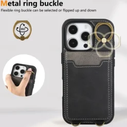 Phone Case For iPhone 16 15 14 Pro Max Plus 13 12 11 Pro Max Back Cover with Stand Holder Ring Holder with Wrist Strap Retro TPU PU Leather