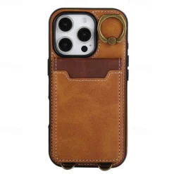 Phone Case For iPhone 16 15 14 Pro Max Plus 13 12 11 Pro Max Back Cover with Stand Holder Ring Holder with Wrist Strap Retro TPU PU Leather