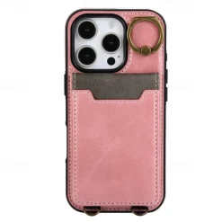 Phone Case For iPhone 16 15 14 Pro Max Plus 13 12 11 Pro Max Back Cover with Stand Holder Ring Holder with Wrist Strap Retro TPU PU Leather