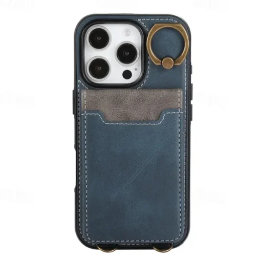 Phone Case For iPhone 16 15 14 Pro Max Plus 13 12 11 Pro Max Back Cover with Stand Holder Ring Holder with Wrist Strap Retro TPU PU Leather