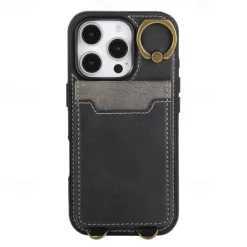 Phone Case For iPhone 16 15 14 Pro Max Plus 13 12 11 Pro Max Back Cover with Stand Holder Ring Holder with Wrist Strap Retro TPU PU Leather