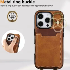 Phone Case For iPhone 16 15 14 Pro Max Plus 13 12 11 Pro Max Back Cover with Stand Holder Ring Holder with Wrist Strap Retro TPU PU Leather