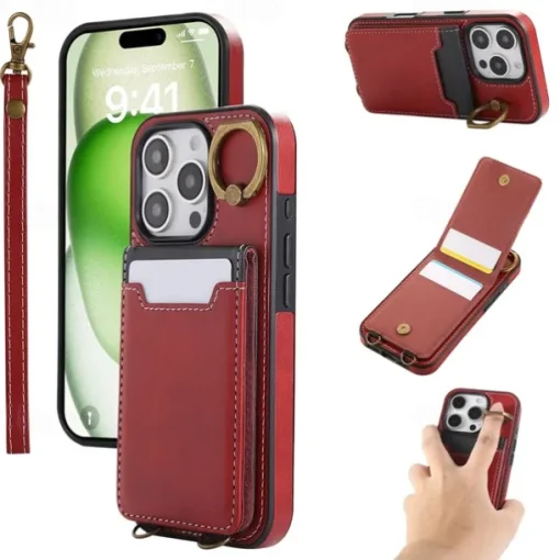 Phone Case For iPhone 16 15 14 Pro Max Plus 13 12 11 Pro Max Back Cover with Stand Holder Ring Holder with Wrist Strap Retro TPU PU Leather