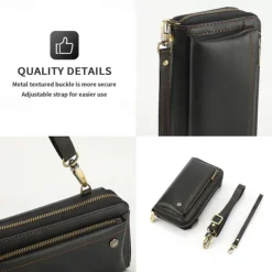 Phone Case For iPhone 16 15 14 Pro Max Plus 13 12 11 Pro Max Mini Back Cover Wallet Case with Stand Holder Zipper with Lanyard Retro TPU PU Leather