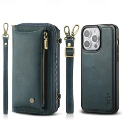 Phone Case For iPhone 16 15 14 Pro Max Plus 13 12 11 Pro Max Mini Back Cover Wallet Case with Stand Holder Zipper with Lanyard Retro TPU PU Leather