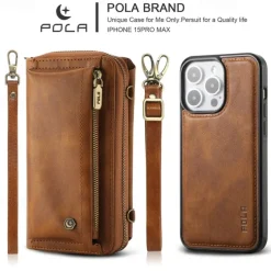 Phone Case For iPhone 16 15 14 Pro Max Plus 13 12 11 Pro Max Mini Back Cover Wallet Case with Stand Holder Zipper with Lanyard Retro TPU PU Leather