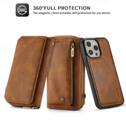 Phone Case For iPhone 16 15 14 Pro Max Plus 13 12 11 Pro Max Mini Back Cover Wallet Case with Stand Holder Zipper with Lanyard Retro TPU PU Leather