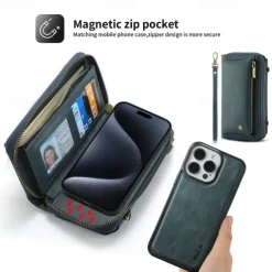 Phone Case For iPhone 16 15 14 Pro Max Plus 13 12 11 Pro Max Mini Back Cover Wallet Case with Stand Holder Zipper with Lanyard Retro TPU PU Leather