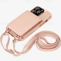 Phone Case For iPhone 16 15 14 Pro Max Plus 13 Pro Max Back Cover with Stand Holder Magnetic with Lanyard Retro Plating PU Leather