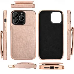 Phone Case For iPhone 16 15 14 Pro Max Plus 13 Pro Max Back Cover with Stand Holder Magnetic with Lanyard Retro Plating PU Leather