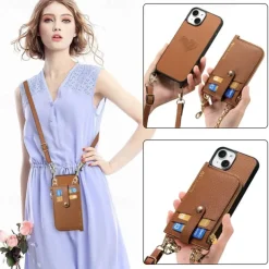 Phone Case For iPhone 16 15 14 Pro Max Plus 13 12 Pro Max Wallet Case Detachable Zipper with Lanyard Heart Retro TPU PU Leather