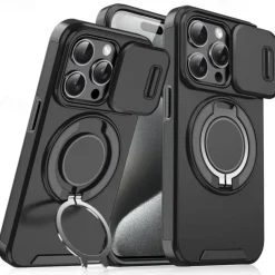 Phone Case For iPhone 16 15 14 Pro Max Plus 16e 13 12 11 Pro Max Back Cover Ring Holder Shockproof PC