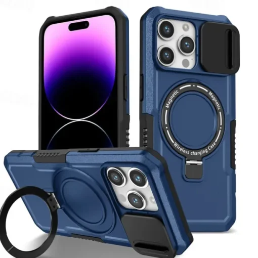 Phone Case For iPhone 16 15 14 Pro Max Plus 13 12 11 Pro Max Back Cover with Stand Holder Magnetic Support Wireless Charging Retro PC