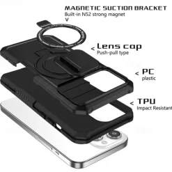 Phone Case For iPhone 16 15 14 Pro Max Plus 13 12 11 Pro Max Back Cover with Stand Holder Magnetic Support Wireless Charging Retro PC