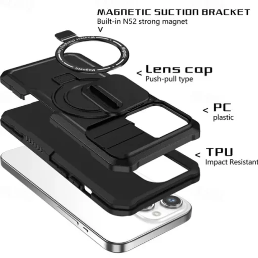Phone Case For iPhone 16 15 14 Pro Max Plus 13 12 11 Pro Max Back Cover with Stand Holder Magnetic Support Wireless Charging Retro PC