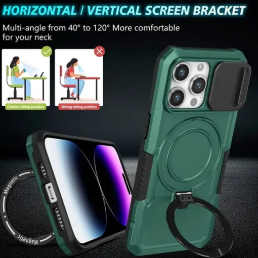 Phone Case For iPhone 16 15 14 Pro Max Plus 13 12 11 Pro Max Back Cover with Stand Holder Magnetic Support Wireless Charging Retro PC