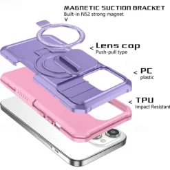 Phone Case For iPhone 16 15 14 Pro Max Plus 13 12 11 Pro Max Back Cover with Stand Holder Magnetic Support Wireless Charging Retro PC