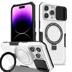 Phone Case For iPhone 16 15 14 Pro Max Plus 13 12 11 Pro Max Back Cover with Stand Holder Magnetic Support Wireless Charging Retro PC