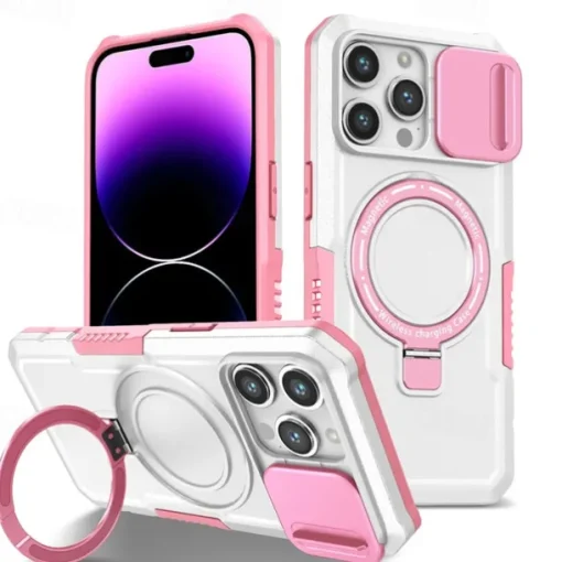 Phone Case For iPhone 16 15 14 Pro Max Plus 13 12 11 Pro Max Back Cover with Stand Holder Magnetic Support Wireless Charging Retro PC