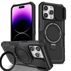 Phone Case For iPhone 16 15 14 Pro Max Plus 13 12 11 Pro Max Back Cover with Stand Holder Magnetic Support Wireless Charging Retro PC