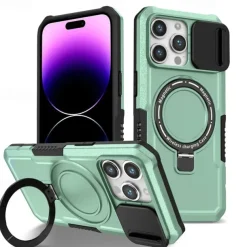 Phone Case For iPhone 16 15 14 Pro Max Plus 13 12 11 Pro Max Back Cover with Stand Holder Magnetic Support Wireless Charging Retro PC