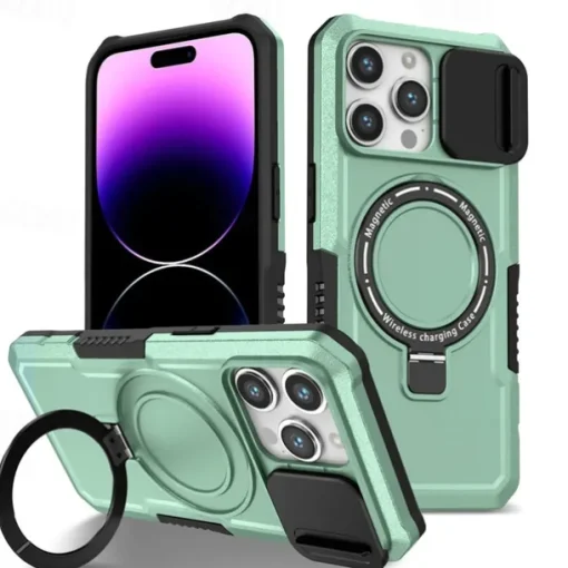 Phone Case For iPhone 16 15 14 Pro Max Plus 13 12 11 Pro Max Back Cover with Stand Holder Magnetic Support Wireless Charging Retro PC