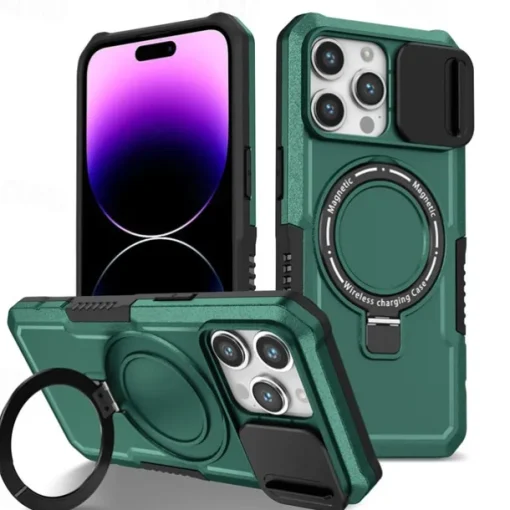 Phone Case For iPhone 16 15 14 Pro Max Plus 13 12 11 Pro Max Back Cover with Stand Holder Magnetic Support Wireless Charging Retro PC