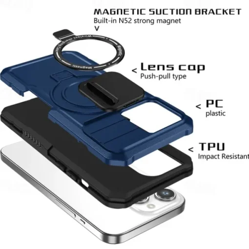 Phone Case For iPhone 16 15 14 Pro Max Plus 13 12 11 Pro Max Back Cover with Stand Holder Magnetic Support Wireless Charging Retro PC