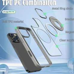 Phone Case For iPhone 16 15 14 Pro Max Plus 13 12 11 Pro Max Back Cover Ring Holder Magnetic Support Wireless Charging Retro TPU PC