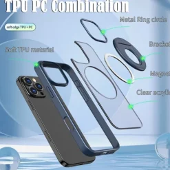 Phone Case For iPhone 16 15 14 Pro Max Plus 13 12 11 Pro Max Back Cover Ring Holder Magnetic Support Wireless Charging Retro TPU PC