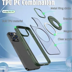 Phone Case For iPhone 16 15 14 Pro Max Plus 13 12 11 Pro Max Back Cover Ring Holder Magnetic Support Wireless Charging Retro TPU PC